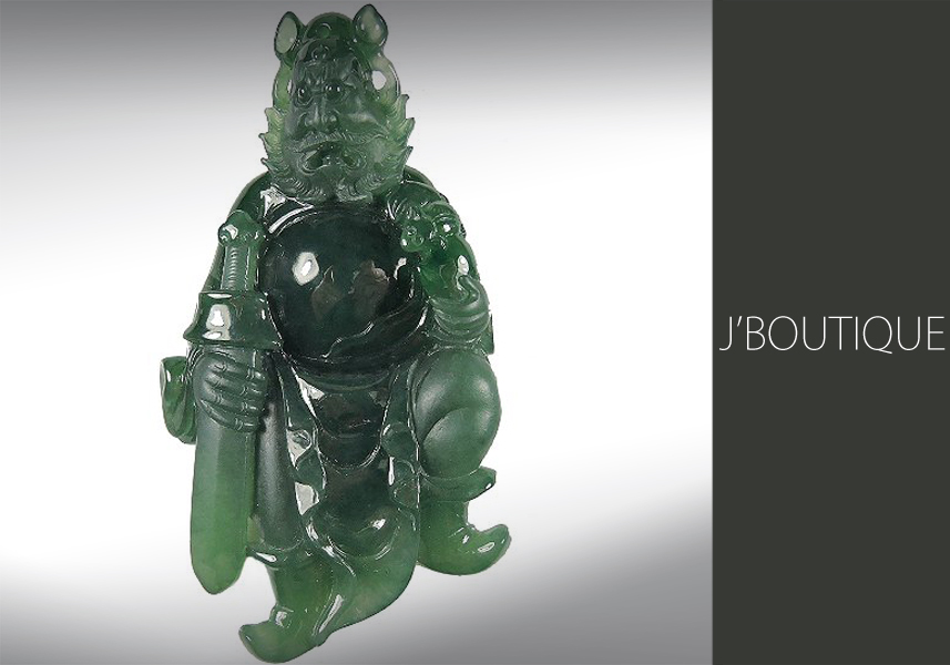 ミャンマー産天然無処理翡翠 鍾馗さま 魔除け オーナメント 手石