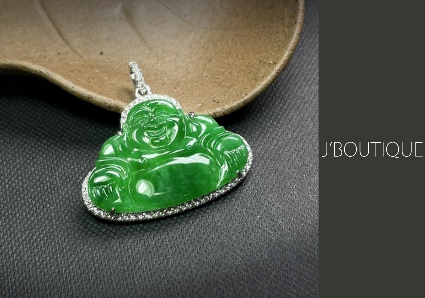 ミャンマー翡翠仏像 ミャンマー産天然無処理翡翠 仏像 弥勒 ペンダント 手石