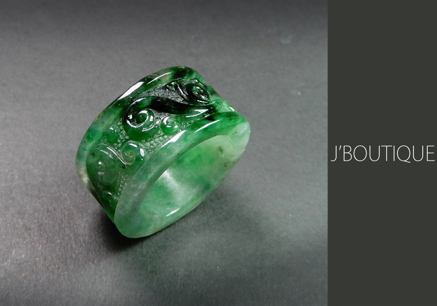 ミャンマー産天然無処理翡翠 ジュエリーリング 指輪 ろうかん 濃緑 