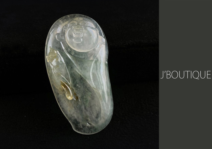 ミャンマー産天然無処理翡翠 布袋様 仏像 オーナメント ペンダント 手