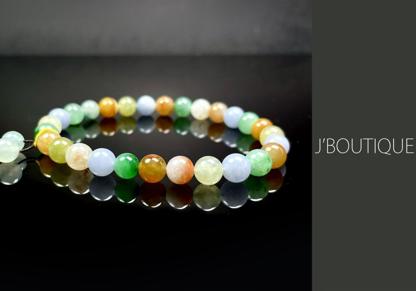 翡翠 ビーズ ブレスレット 黄翡 薄明緑 薄ラベンダー ホワイト 冰