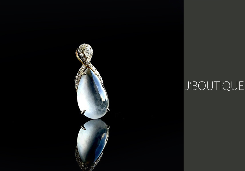 翡翠 水滴 ドロップレット ジュエリー ペンダント ホワイト 玻璃冰 K18 イエローゴールド ダイヤモンド