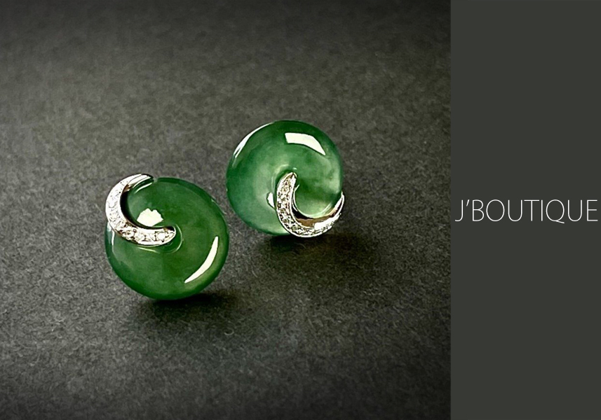 翡翠 ジュエリー ピアス 艶翠緑 冰 K18 ホワイトゴールド ダイヤモンド