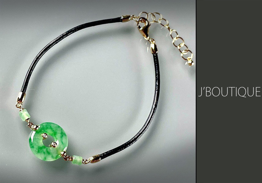 翡翠 玉環 ドーナツ ブレスレット 明緑 淡緑 冰 K18 イエローゴールド ダイヤモンド