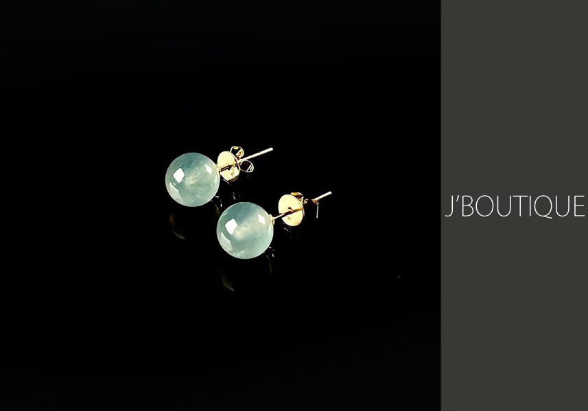 翡翠 珠 ジュエリー ピアス ホワイト 玻璃冰 K18 イエローゴールド