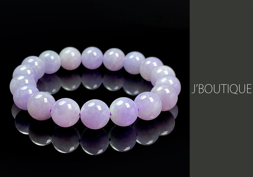 翡翠 ビーズ 珠 ブレスレット 淡ラベンダー 冰糯