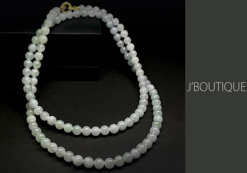 翡翠 ビーズ 珠 ネックレス 淡灰緑 淡灰ラベンダー 冰