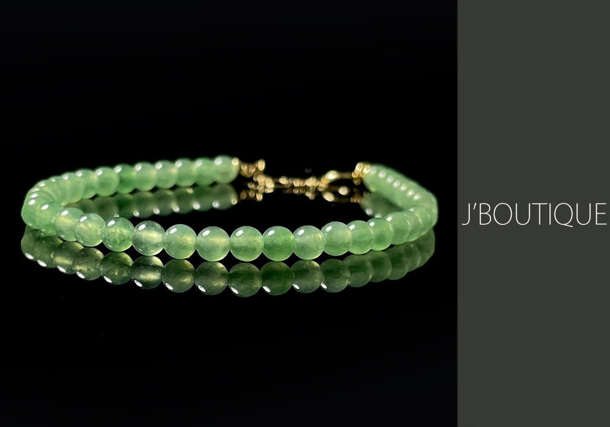 翡翠 ビーズ ブレスレット アップルグリーン 冰 K18 ホワイトゴールド