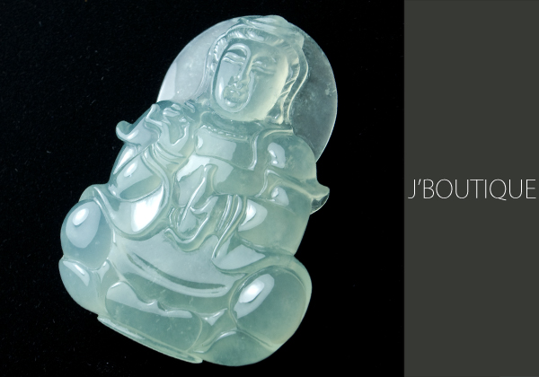 ミャンマー産天然無処理翡翠 仏像 ペンダント 薄青緑