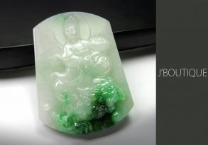 A-Grade Natural Myanmar White, Pale Green and Bright Green Jadeite Jade Buddha Plaque / Handstone