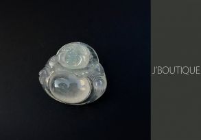 ミャンマー産天然無処理翡翠 仏像 布袋様 ペンダント 手石 インテリア ホワイト 玻璃冰