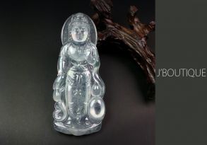 ミャンマー産天然無処理翡翠 仏像 観音様 インテリア ペンダント 手石 玻璃冰