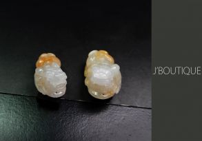 ミャンマー産天然無処理翡翠 ヒキュウ 貔貅 ペア インテリア ペンダント 手石 ホワイト 紅翡 冰