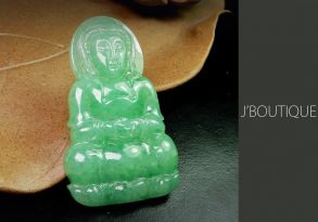 A-Grade Natural Myanmar Icy Apple Green Jadeite Jade Buddha Pendant / Handstone