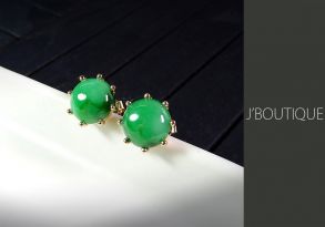 ミャンマー産天然無処理翡翠 カボッション ジュエリー ピアス 翠緑 K18 イエローゴールド
