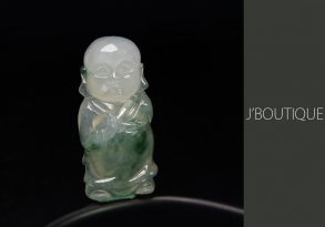 A-Grade Natural Myanmar Icy White and Deep Green Jadeite Jade Little Monk Pendant / Handstone