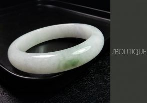 A-Grade Natural Myanmar Icy White and Mossgreen Jadeite Jade Bangle / Bracelet