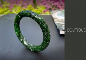 A-Grade Natural Myanmar Deep Green and Black Green Jadeite Jade Carved Bangle