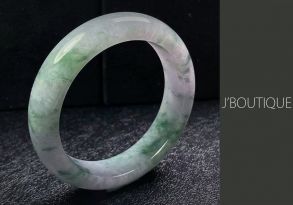 A-Grade Natural Myanmar Off White and Deep Green Jadeite Jade Bangle