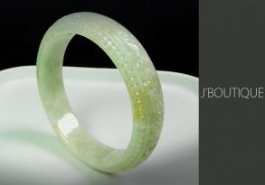 A-Grade Natural Myanmar Yellow Green Jadeite Jade Good Luck Carved Bangle