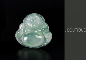 A-Grade Natural Myanmar Icy Pale Blue Green and Off White Jadeite Jade Buddha Pendant / Handstone