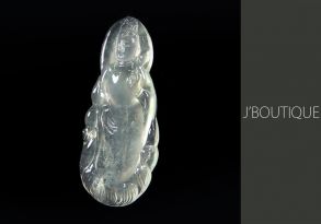 ミャンマー産天然無処理翡翠 仏像 観音様 ペンダント 手石 インテリア ホワイト 玻璃冰