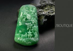 ミャンマー産天然無処理翡翠 山水 吉祥 オーナメント 手石 インテリア 緑 冰