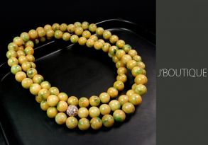 A-Grade Natural Myanmar Yellow and Green Jadeite Jade Beads Necklace