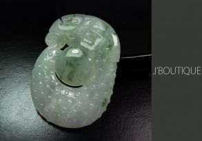 A-Grade Natural Myanmar Icy Off White and Pale Deep Green Jadeite Jade Dragon Ornament / Handstone