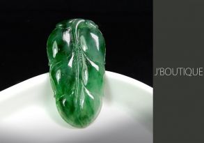 A-Grade Natural Myanmar Deep and Light Green Jadeite Jade Leaf Pendant / Handstone