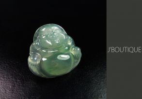 A-Grade Natural Myanmar Icy Pale BLue Green Jadeite Jade Buddha Pendant / Handstone