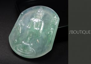 ミャンマー産天然無処理翡翠 仏像 釈迦牟尼 オーナメント 手石 ペンダント 薄青緑 玻璃冰