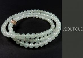 A-Grade Natural Myanmar Icy Slight Blue Green and White Jadeite Jade Beads Necklace