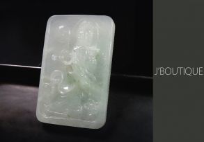 A-Grade Natural Myanmar Icy White and Pale Green Jadeite Jade Buddha Plaque / Handstone