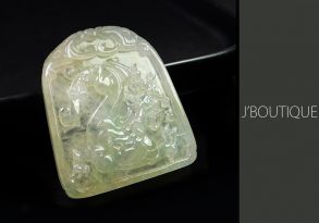 A-Grade Natural Myanmar Icy Pale Yellow and Pale Green Jadeite Jade Dragon Plaque / Handstone