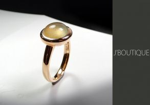 ミャンマー産天然無処理翡翠 カボッション ジュエリー リング 指輪 黄翡 冰 K18 ローズゴールド