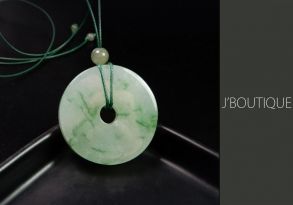 A-Grade Natural Myanmar Ich White and Deep Green Jadeite Jade Button Pendant / Handstone