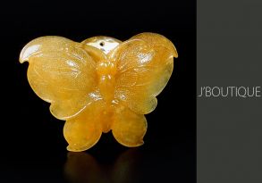 A-Grade Natural Myanmar Icy Yellow Jadeite Jade Goodluck Butterfly Pendant / Handstone