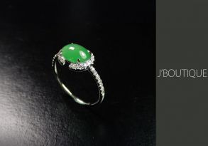 ミャンマー産天然無処理翡翠 ジュエリー リング 指輪 翠緑 冰 K18 ホワイトゴールド ダイヤモンド