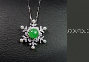ミャンマー産天然無処理翡翠 雪 ジュエリー ペンダント 翠緑 冰 K18 ホワイトゴールド パール ダイヤモンド