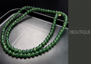 A-Grade Natural Myanmar Icy Deep Green Jadeite Jade Beads Necklace