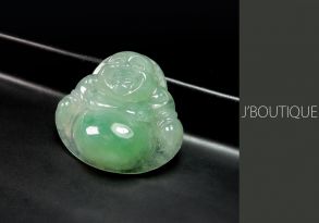 ミャンマー産天然無処理翡翠 布袋様 仏像 ペンダント 手石 インテリア 薄緑 冰