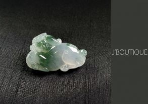 A-Grade Natural Myanmar Icy White and Deep Green Jadeite Jade Divine Animal Pendant / Handstone
