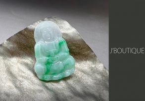 A-Grade Natural Myanmar Pale Green, Pale Blue and Off White Jadeite Jade Buddha Pendant / Handstone