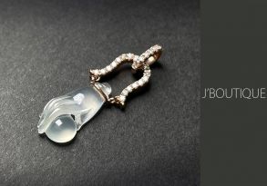 ミャンマー産天然無処理翡翠 佛手 ジュエリー ペンダント 玻璃冰 K18 ローズゴールド ダイヤモンド