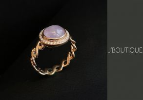 ミャンマー産天然無処理翡翠 ジュエリー リング 指輪 薄ラベンダー 冰 K18 ローズゴールド ダイヤモンド