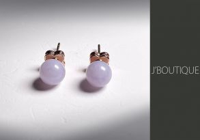 A-Grade Natural Myanmar Icy Pale Lavender Jadeite Jade Ball Jewelry Pierces with K18 Rose Gold