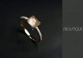 ミャンマー産天然無処理翡翠 ジュエリー リング ホワイト 玻璃冰 K18 ローズゴールド ダイヤモンド