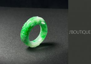 ミャンマー産天然無処理翡翠 花 くりぬき リング 指輪 明緑 ホワイト