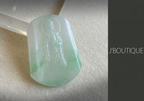 A-Grade Natural Myanmar Icy Off White and Light Bright Green Jadeite Jade Buddha Ornament / Handstone